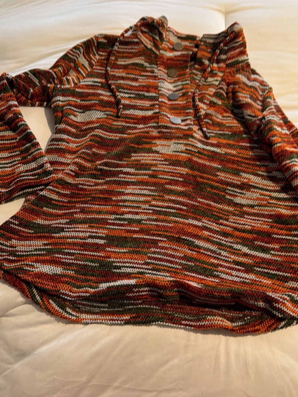 Ruby Rd. Striped Knit Cardigan in Olive, Orange, Rust and Cream